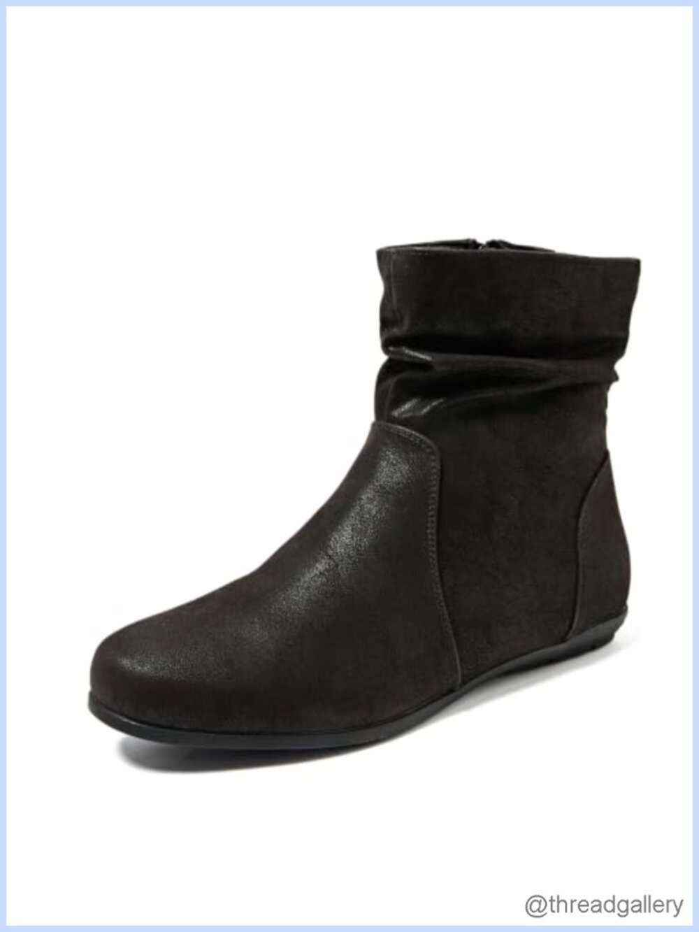 Wide Width Faux Leather Ankle Boots Side Zip Memory Foam Flat